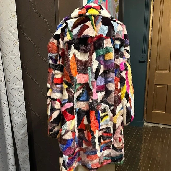 Colorful Patchwork Mink Real Fur Coat - Picture 9 of 9
